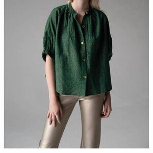 Never A wallflower button up emerald sparkle blouse